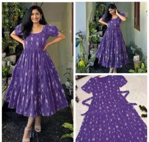 New Design Women's Half Sleeve Printed Middy Gown