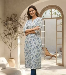 Soft Cotton Everyday Wear Floral Print A-Line Kurta
