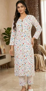 Khadi Cotton Print White Single Kurti