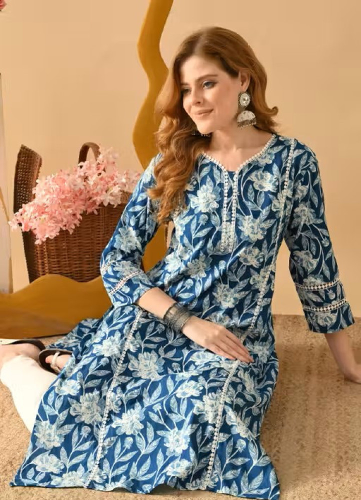 Kali Blue Off White Straight Kurta
