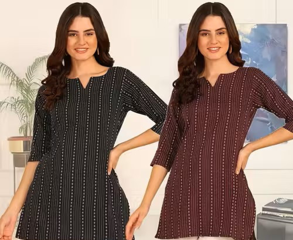 Floral Print V‑Neck Short Kurti Tunic