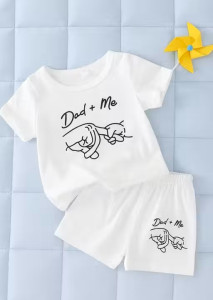 White Half Print Clothing Set for Kids
