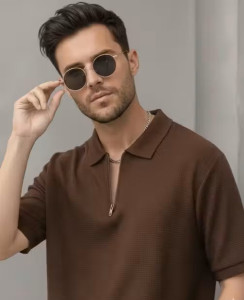 Mens Cotton Half‑Sleeves Solid Polo T‑Shirt