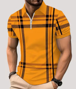 Men Casual Summer Wear Zipper Polos T‑Shirts