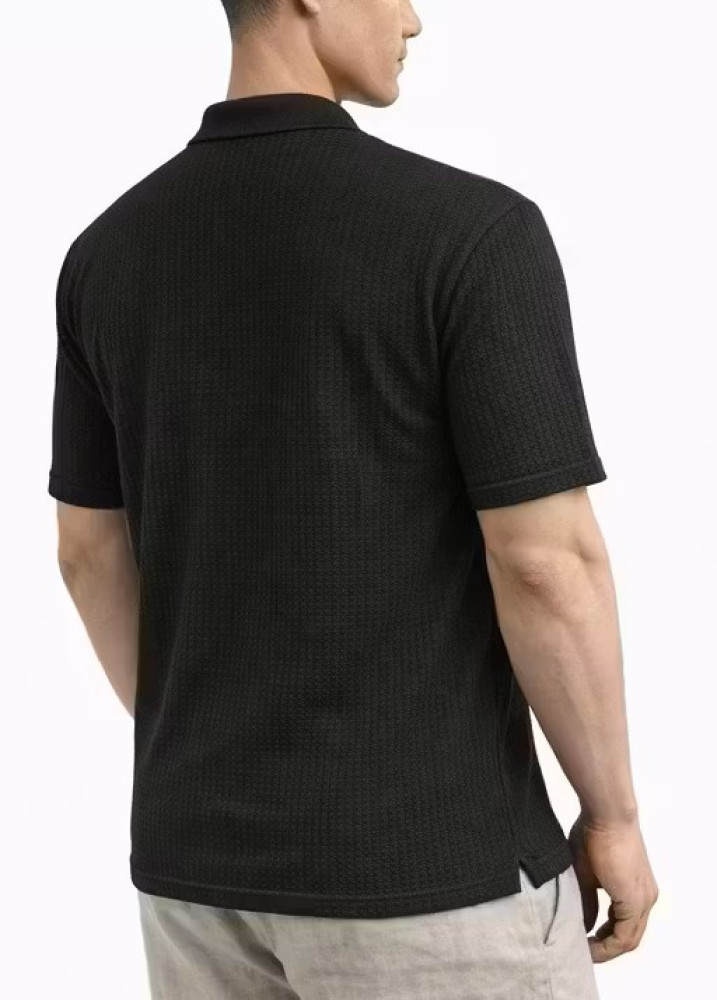 Leemak Men Solid Waffle Knit Half‑Sleeve Zipper Polo