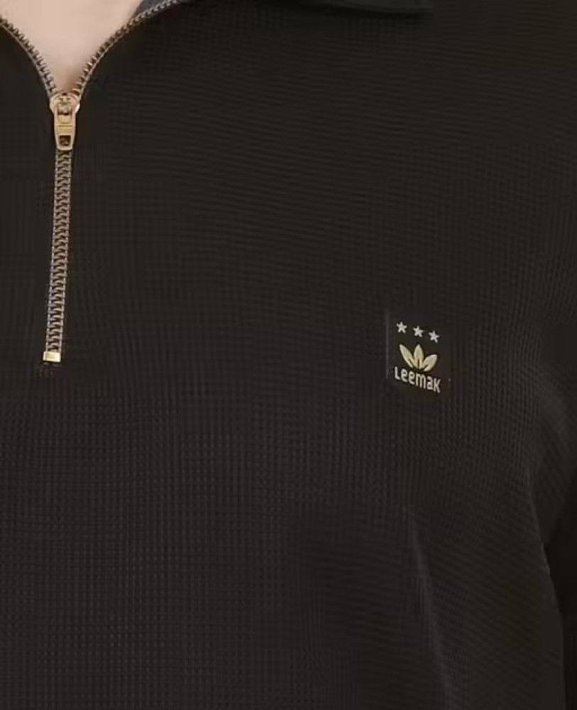 Leemak Men Solid Waffle Knit Half‑Sleeve Zipper Polo