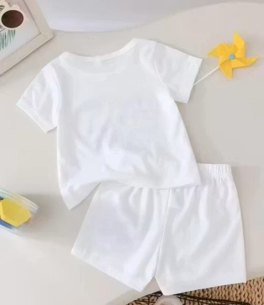 White Half Print Clothing Set for Kids