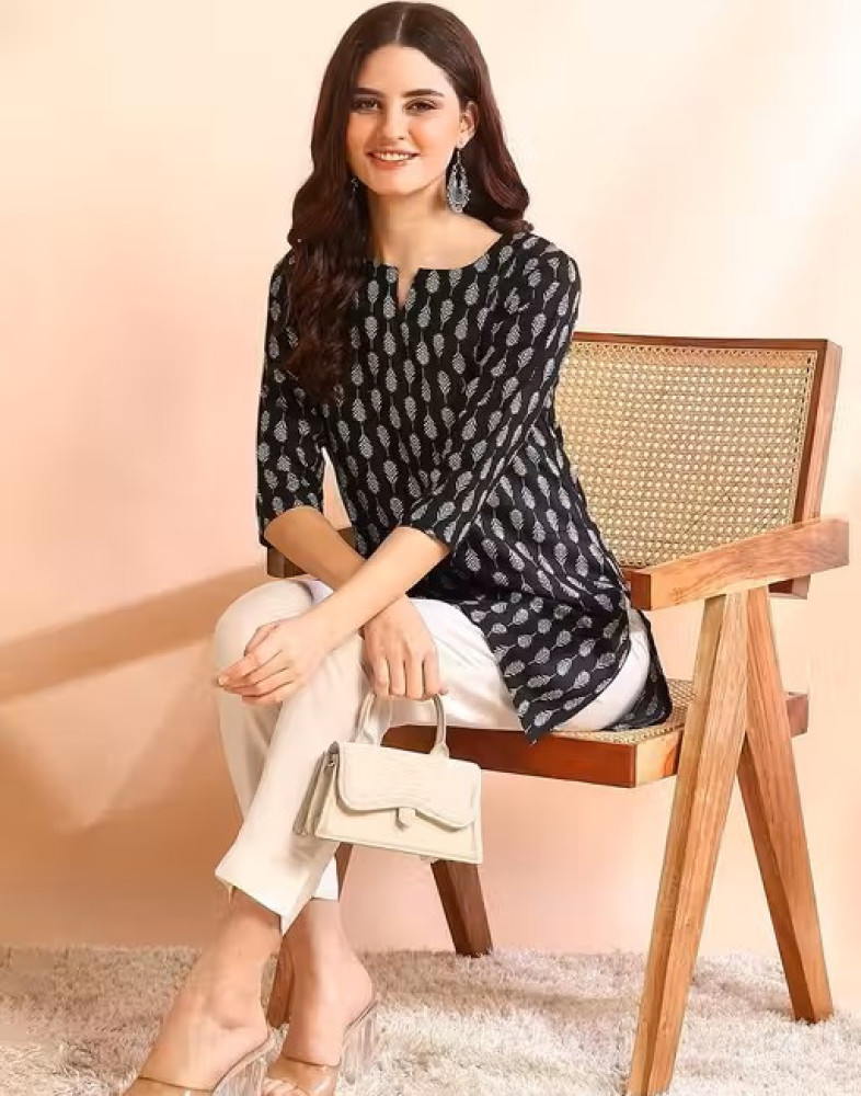 Floral Print V‑Neck Short Kurti Tunic Pack of 2