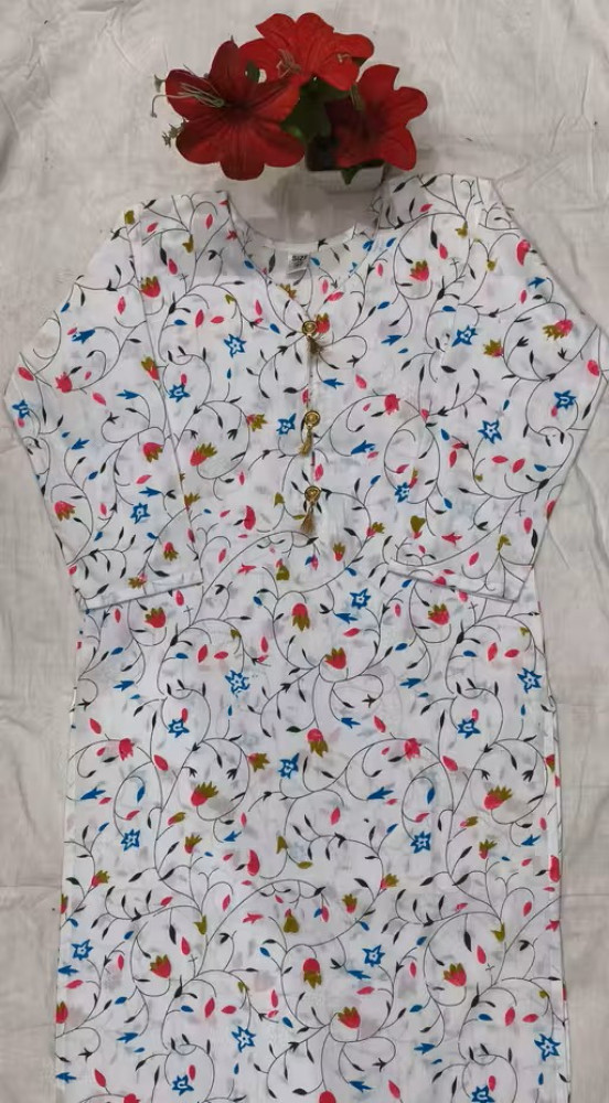 Khadi Cotton Print White Single Kurti