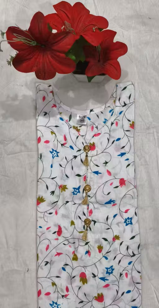 Khadi Cotton Print White Single Kurti