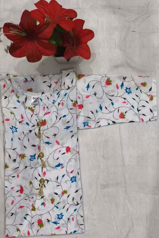 Khadi Cotton Print White Single Kurti