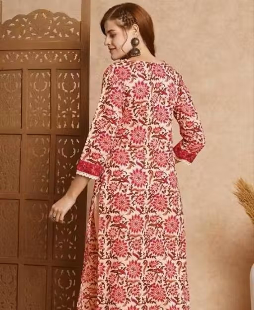 V-Neck Floral Printed Single Kurta Only