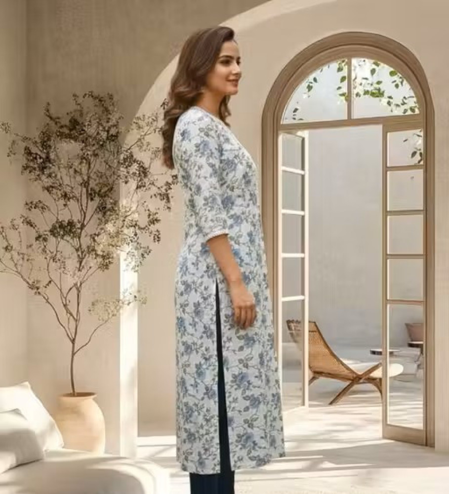 Soft Cotton Everyday Wear Floral Print A-Line Kurta