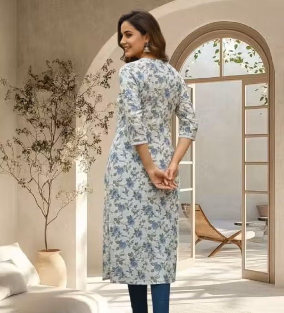 Soft Cotton Everyday Wear Floral Print A-Line Kurta